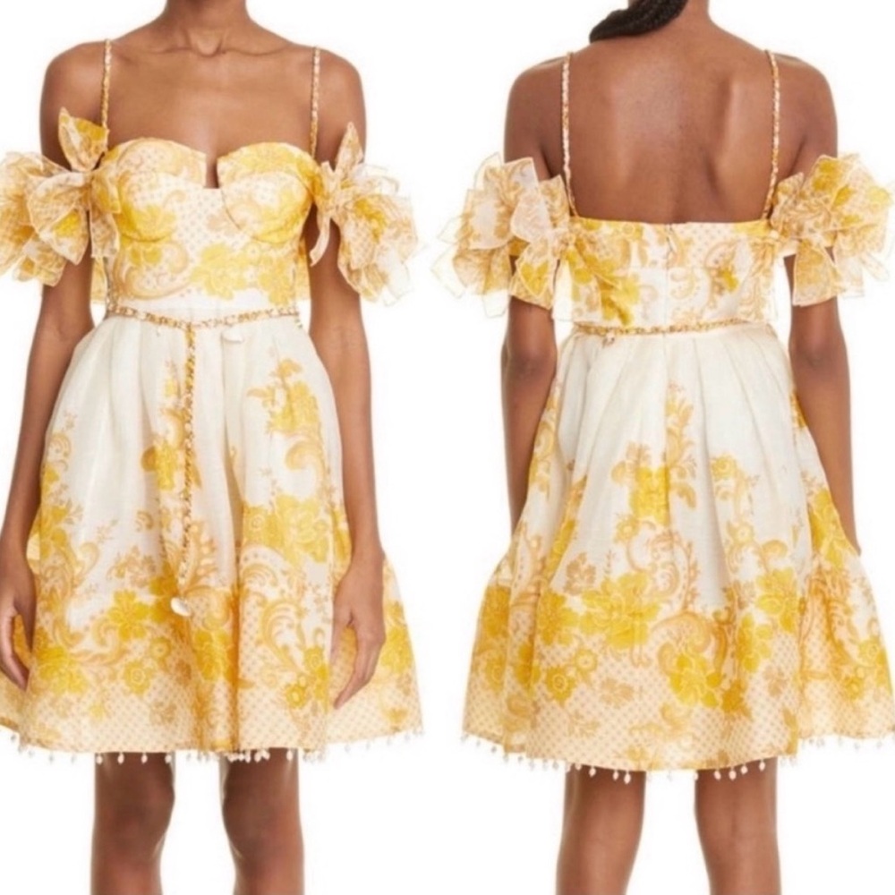 Zimmermann Postcard Bow Bodice Mini Dress. Yellow. No Belt. Size 3 US10 - Picture 2 of 16